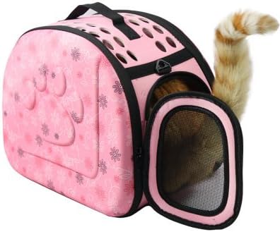 Portable Pink Pet Travel Carrier, Foldable Breathable Handbag with Shoulder Strap for Small Dogs and Cats