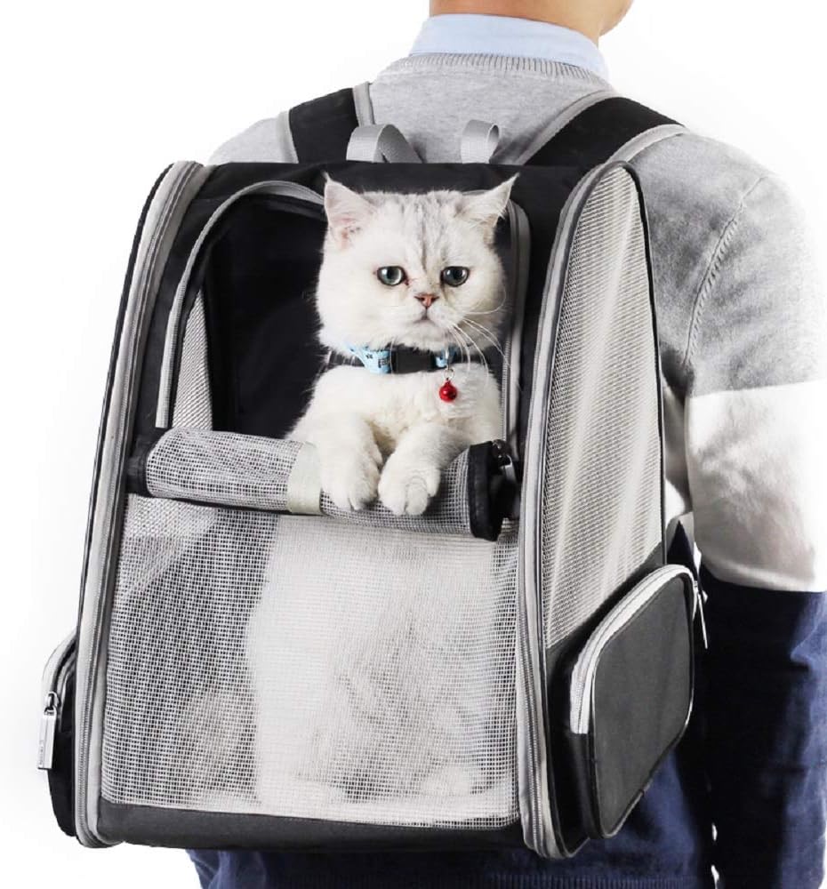 Multifunctional Breathable Mesh Pet Backpack for Small & Medium Dogs/Cats, Portable Outdoor Travel Bag, Precise Size for Pet Storage (16.5×12.6×11.4 Inches, Fits Pets ≤14.5 Inches Tall/≤12 Inches Wide/≤15 Lbs )