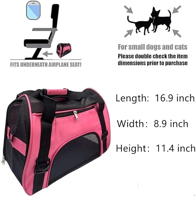 Airline - Compliant Pet Carrier, 16.9×8.9×11.4 Inches, Pink - Black Stylish, for Small Dogs & Cats, Handheld & Single - Shoulder, Fits Under Airplane Seats