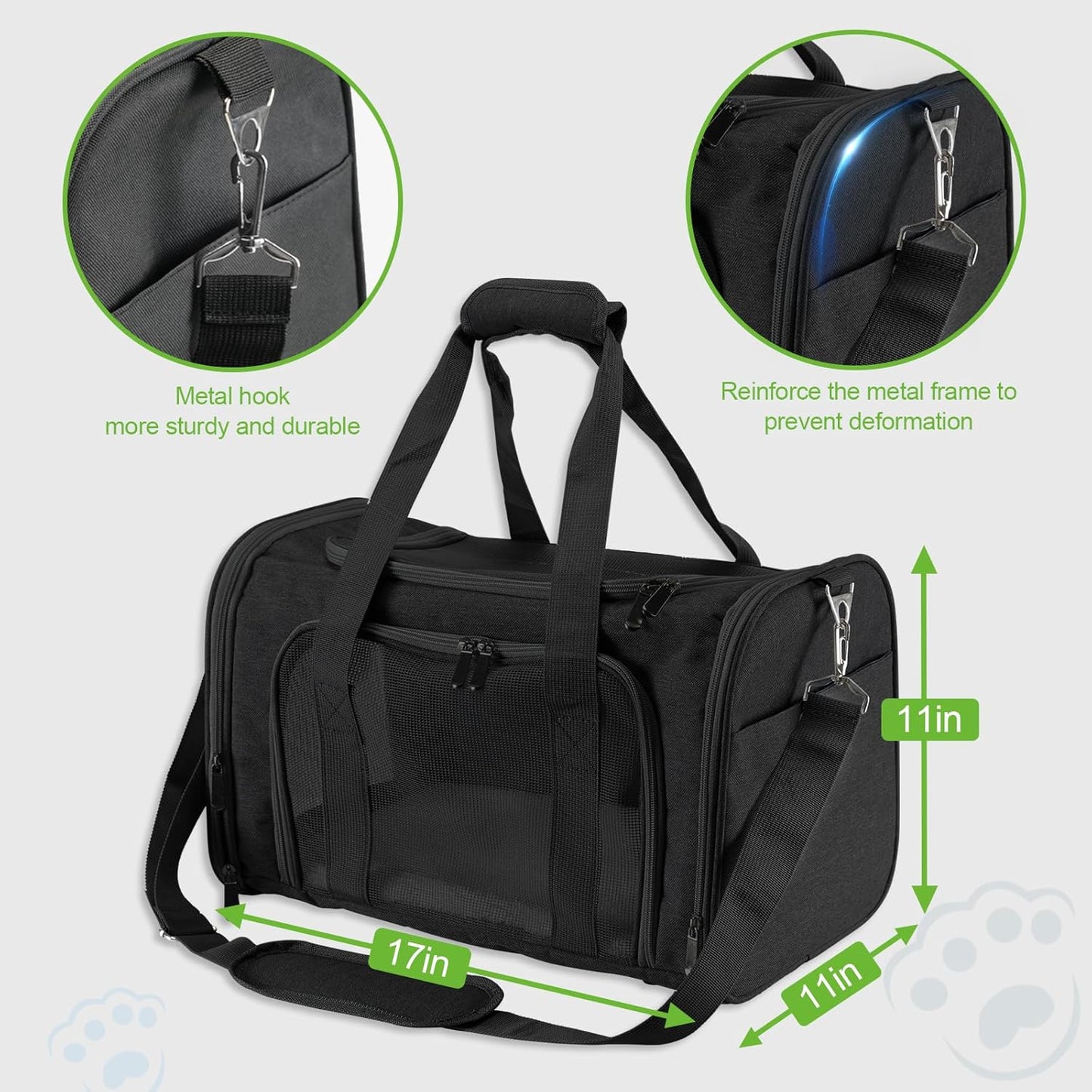 Reinforced Metal Frame Pet Carrier | 17×11×11 Inches Multi - Mesh Breathable Design | Handheld & Shoulder - Carry 2 - in - 1, Black Durable Pet Travel Bag