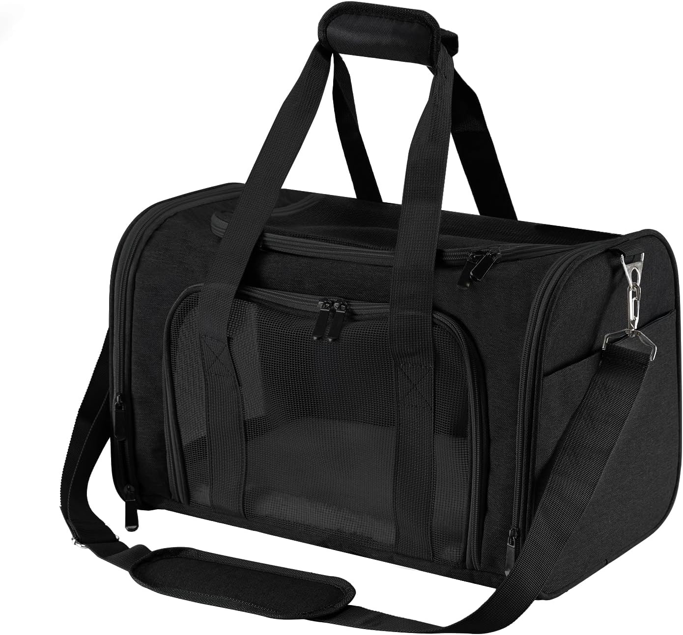 Reinforced Metal Frame Pet Carrier | 17×11×11 Inches Multi - Mesh Breathable Design | Handheld & Shoulder - Carry 2 - in - 1, Black Durable Pet Travel Bag