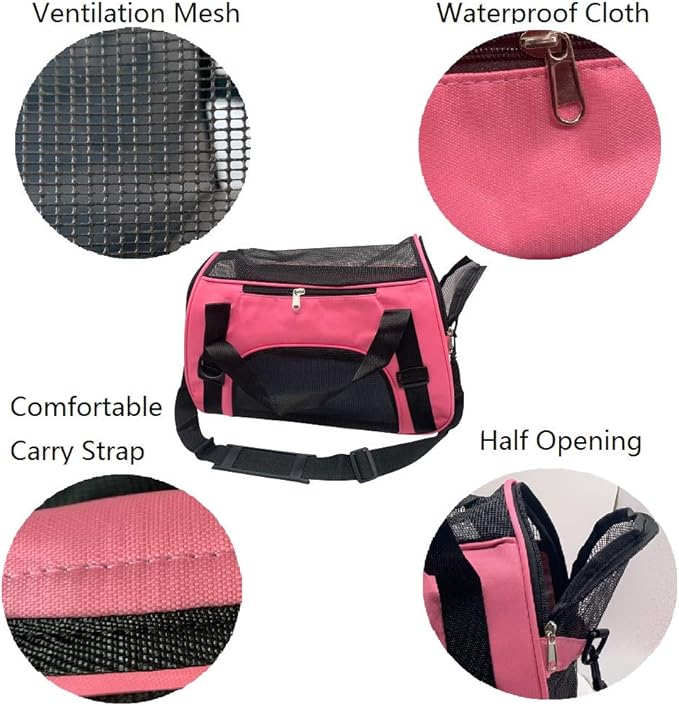Airline - Compliant Pet Carrier, 16.9×8.9×11.4 Inches, Pink - Black Stylish, for Small Dogs & Cats, Handheld & Single - Shoulder, Fits Under Airplane Seats