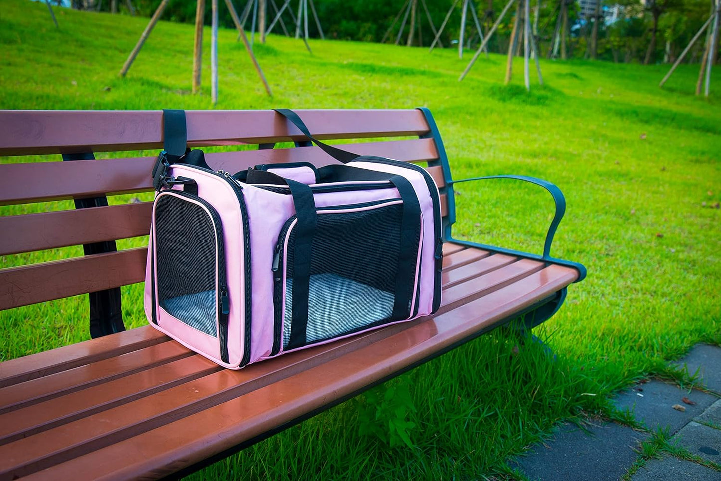 3 - Layer Cozy Mat Pet Carrier with All - Direction Openings, Foldable Portable Travel Bag for Cats & Dogs (Pink)