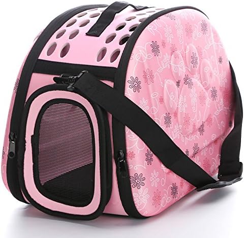 Portable Pink Pet Travel Carrier, Foldable Breathable Handbag with Shoulder Strap for Small Dogs and Cats