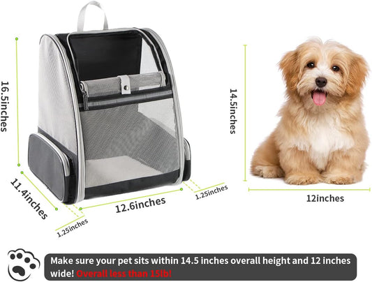 Multifunctional Breathable Mesh Pet Backpack for Small & Medium Dogs/Cats, Portable Outdoor Travel Bag, Precise Size for Pet Storage (16.5×12.6×11.4 Inches, Fits Pets ≤14.5 Inches Tall/≤12 Inches Wide/≤15 Lbs )