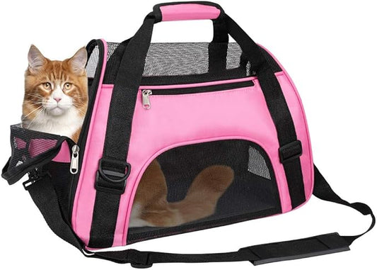 Airline - Compliant Pet Carrier, 16.9×8.9×11.4 Inches, Pink - Black Stylish, for Small Dogs & Cats, Handheld & Single - Shoulder, Fits Under Airplane Seats