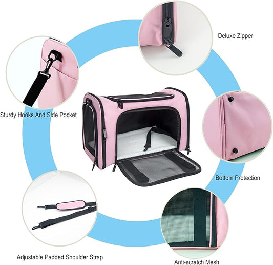 3 - Layer Cozy Mat Pet Carrier with All - Direction Openings, Foldable Portable Travel Bag for Cats & Dogs (Pink)