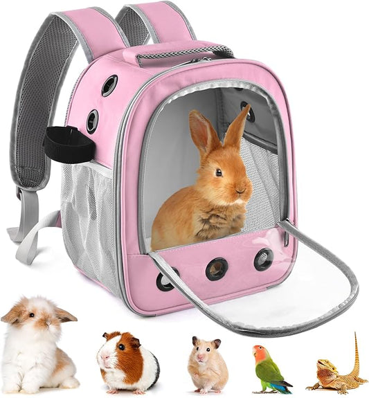 Pink Transparent Pet Backpack Carrier, Portable Dog Cat Travel Bag with Ventilation Holes and Mesh Pockets, Foldable Breathable Travel Backpack