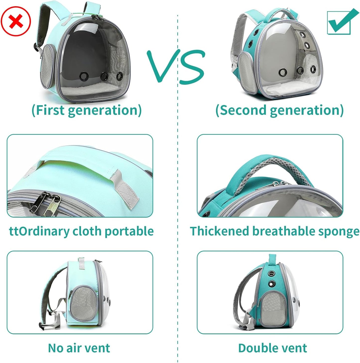 Panoramic Clear Pet Backpack, 30×21×32CM, Breathable Space Capsule Design, Universal for Cats & Dogs Portable Outdoor Bag (Mint Green)