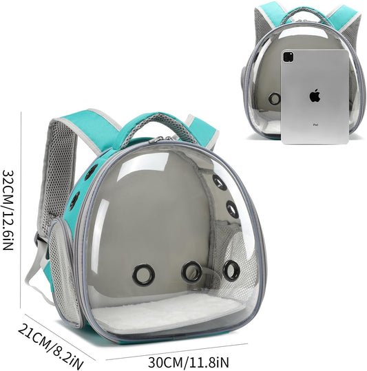 Panoramic Clear Pet Backpack, 30×21×32CM, Breathable Space Capsule Design, Universal for Cats & Dogs Portable Outdoor Bag (Mint Green)