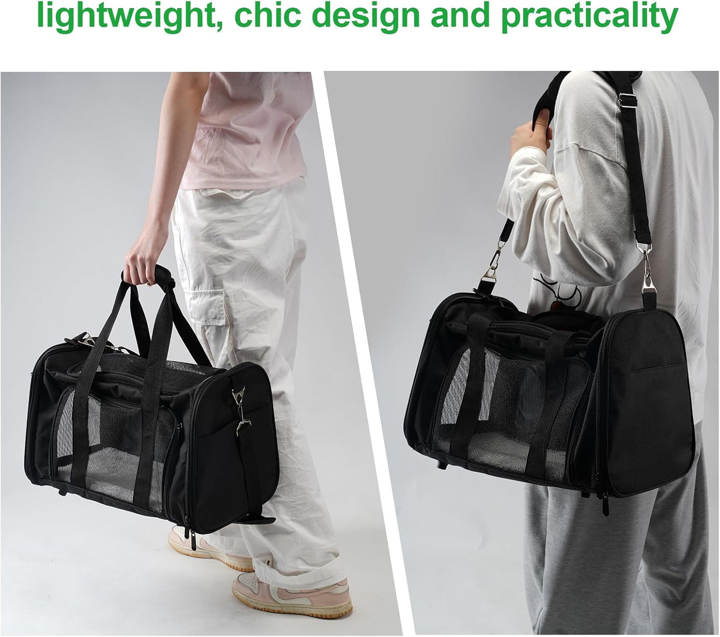 Reinforced Metal Frame Pet Carrier | 17×11×11 Inches Multi - Mesh Breathable Design | Handheld & Shoulder - Carry 2 - in - 1, Black Durable Pet Travel Bag