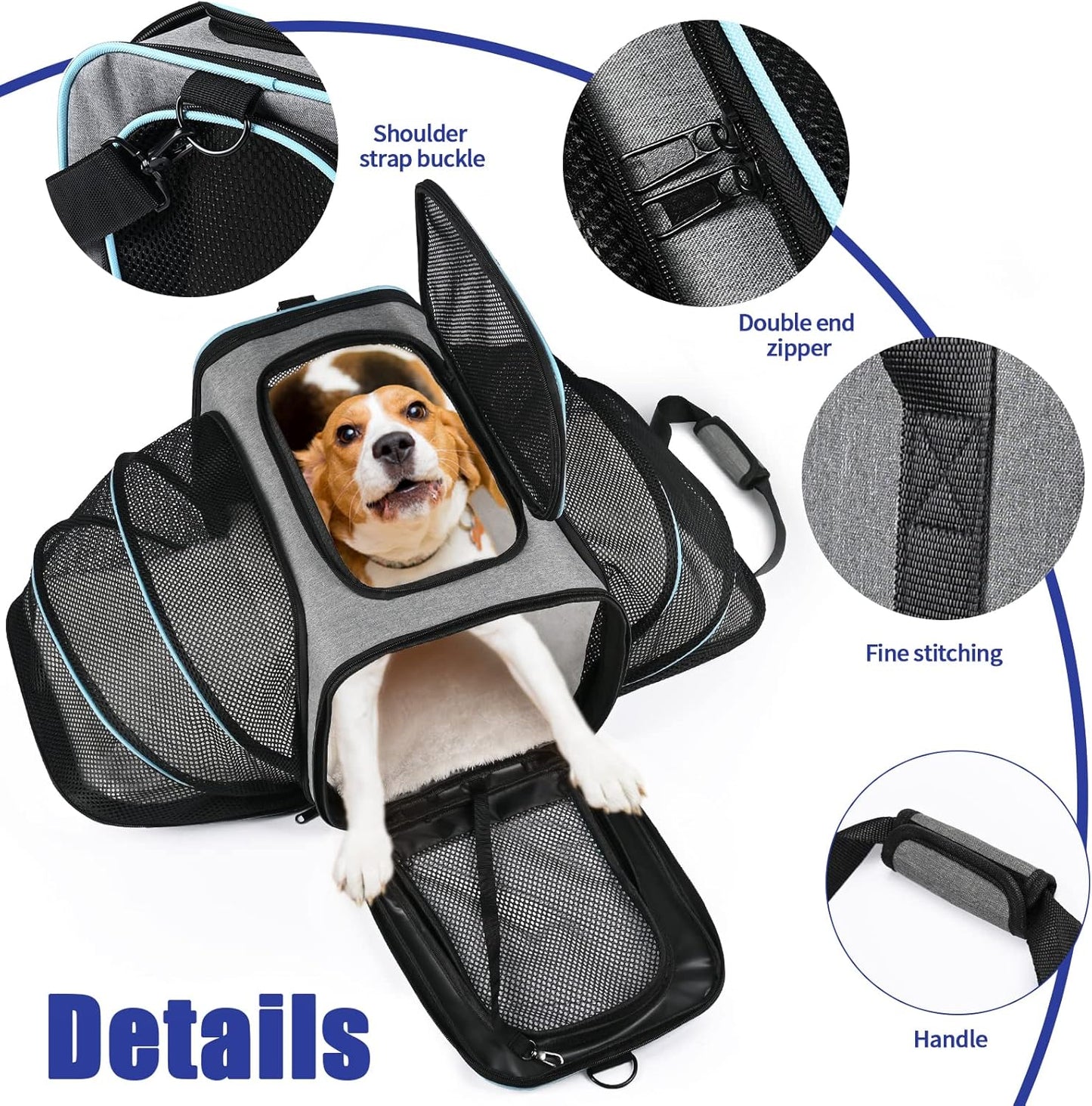 Multi-Opening Portable Pet Travel Carrier, Foldable Breathable Handbag with Shoulder Strap for Cats, Small Dogs, and Small Animals