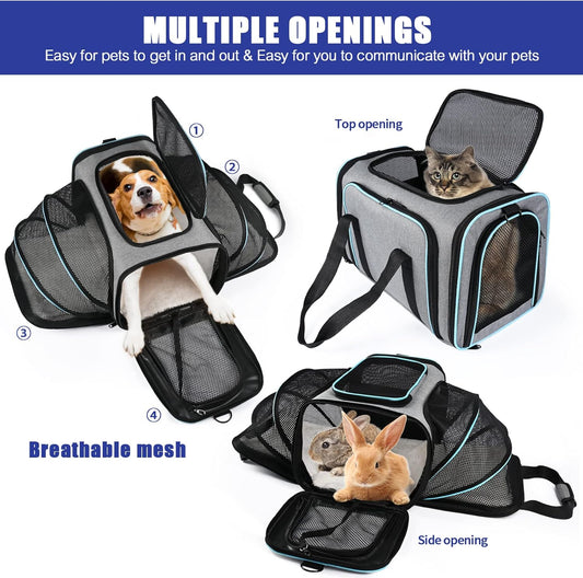 Multi-Opening Portable Pet Travel Carrier, Foldable Breathable Handbag with Shoulder Strap for Cats, Small Dogs, and Small Animals