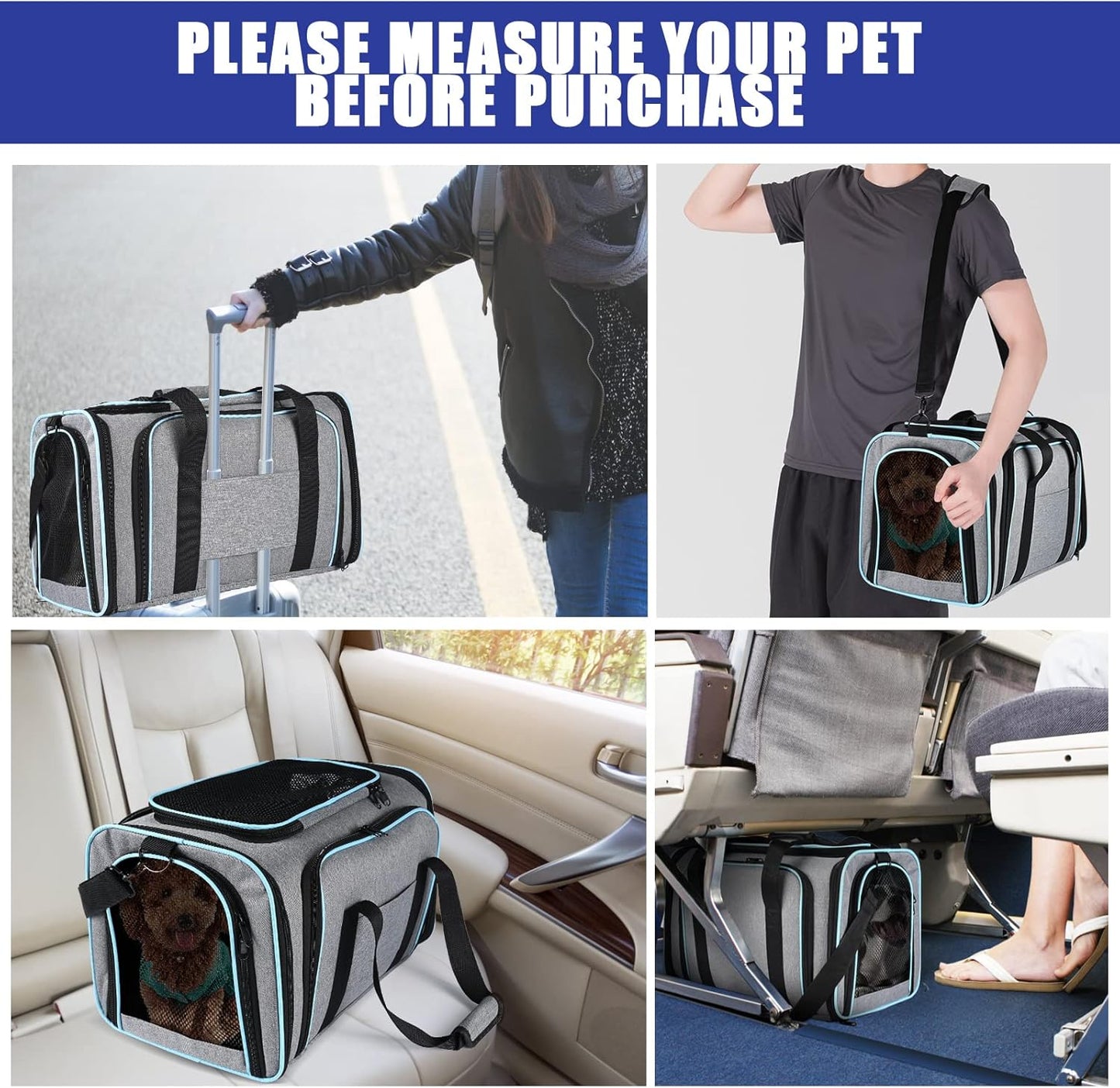 Multi-Opening Portable Pet Travel Carrier, Foldable Breathable Handbag with Shoulder Strap for Cats, Small Dogs, and Small Animals
