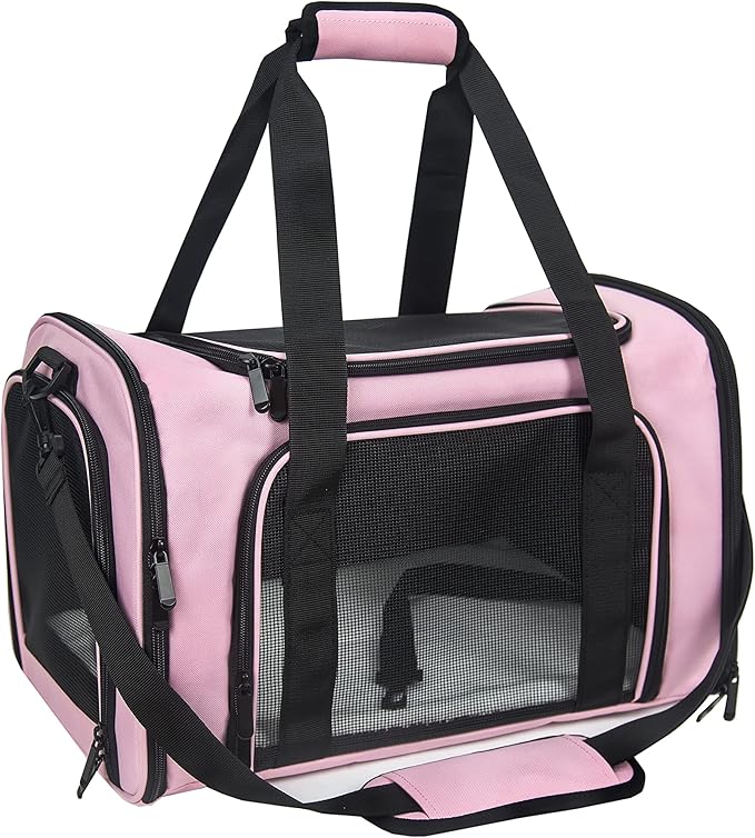 3 - Layer Cozy Mat Pet Carrier with All - Direction Openings, Foldable Portable Travel Bag for Cats & Dogs (Pink)