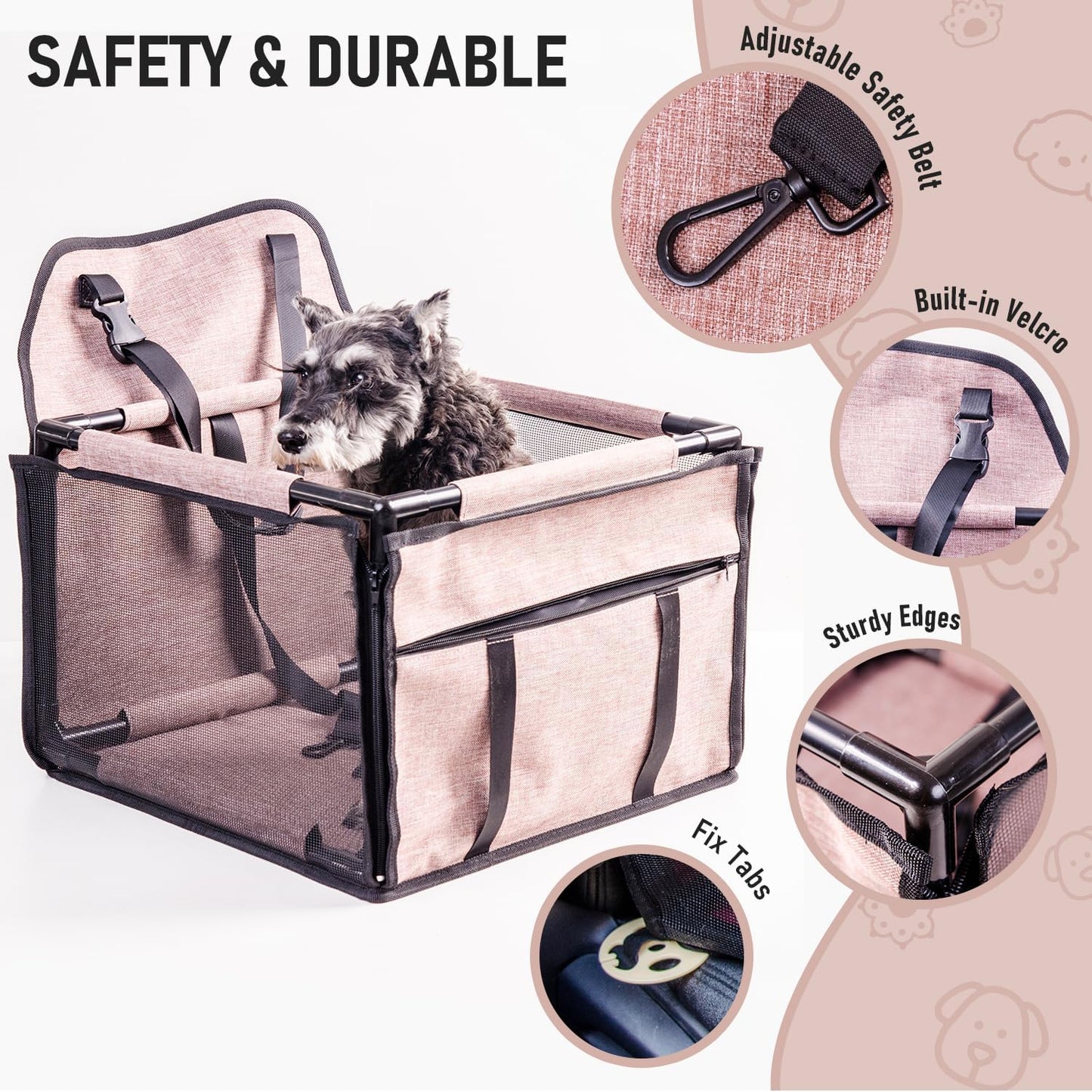 Universal Car Pet Safety Seat, 15×15×10.6 Inches, 11LBS Weight Capacity, Portable Car Seat for Cats & Dogs