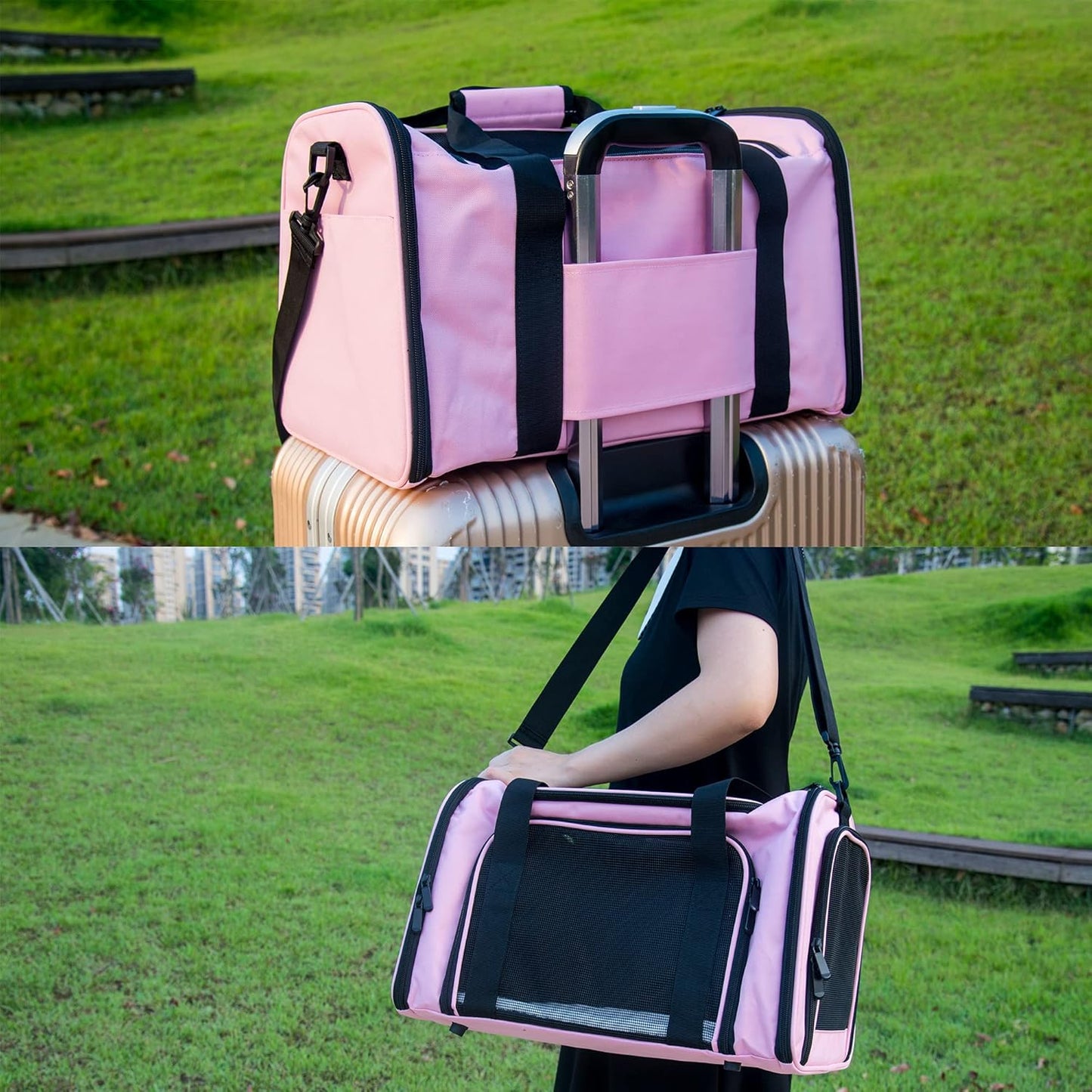3 - Layer Cozy Mat Pet Carrier with All - Direction Openings, Foldable Portable Travel Bag for Cats & Dogs (Pink)