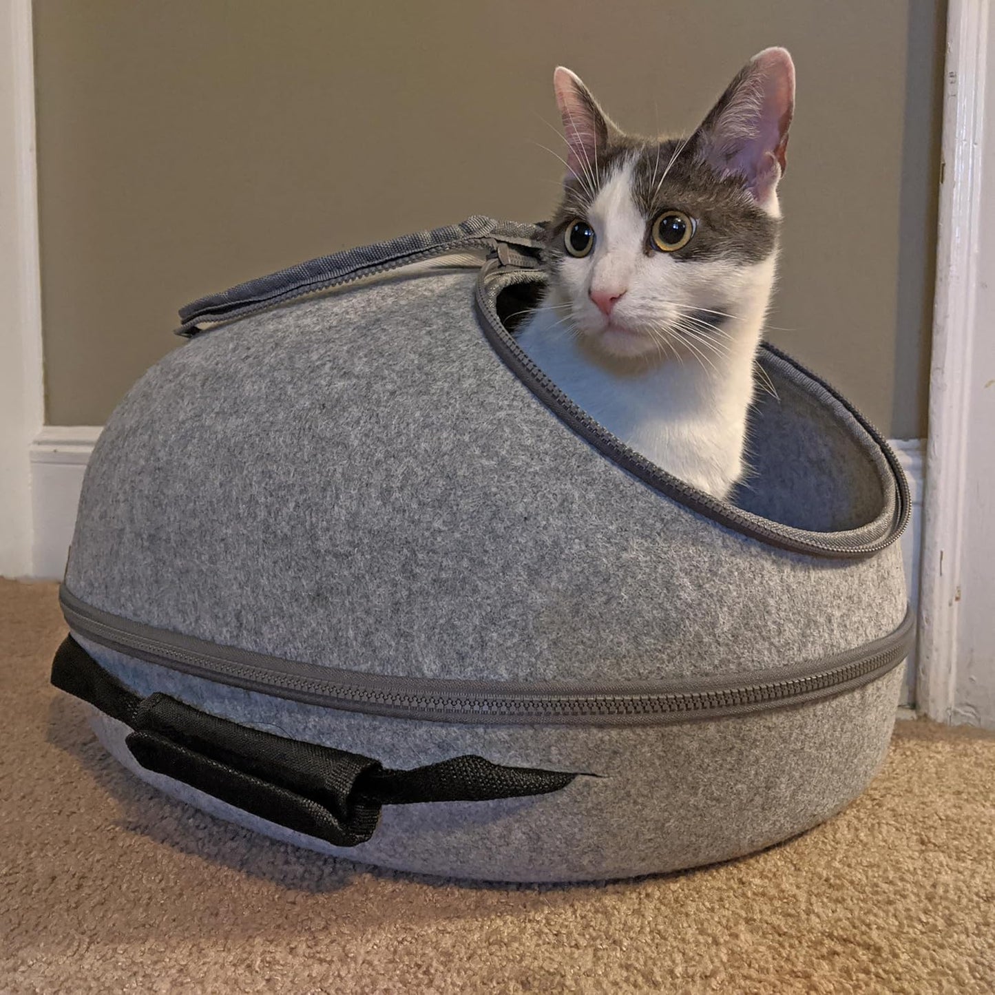 Round Felt Breathable Portable Pet Carrier, Handheld Travel Bag for Cats & Dogs, Comfortable & Concealed Pet Tote （Need to supplement specific dimensions, as not shown in the picture, can be added later according to actual measurement ）